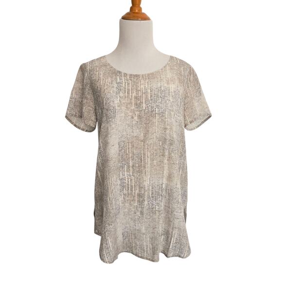 Eileen Fisher Metaphor Silk Blouse Printed Neutrals Relaxed Fit Gray Women XS - Picture 2 of 11